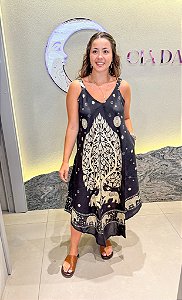 Vestido Trapézio Indiano - Preto