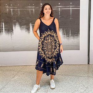 Vestido Trapézio Indiano - Preto com dourado