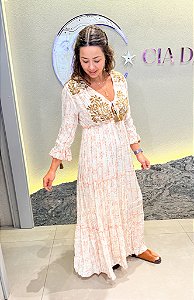 Vestido Boho Chic Indiano Manga Longa - Longo