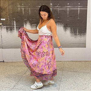 Saia Seda Indiana Dupla Face - Tons de rosa