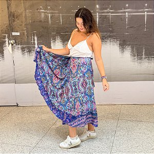 Saia Seda Indiana Dupla Face - Roxo e rosa