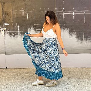 Saia Seda Indiana Dupla Face - Azul claro e escuro
