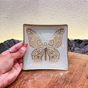 Incensário Borboleta quadrado - Branco com dourado