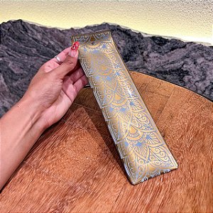 Incensário mandala canaleta - azul com bege