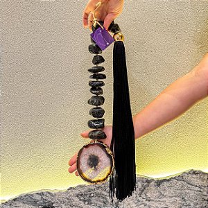 Colar de Mesa todo em Cristal Turmalina negra e Ágatá preta