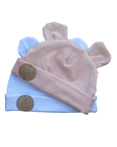 Kit touca orelhinha Gorro RN - Rosê + Branca (2 peças)