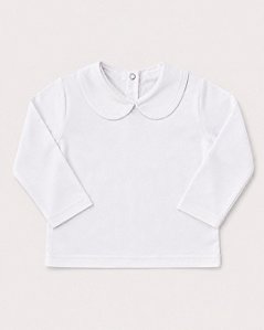 Blusa Bebê Manga Longa com Gola Babado 100% Algodão Pima
