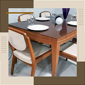 Mesa Marrom Sala de Jantar Tampo vidro MDF 4 Lugares