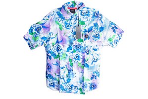 camisa de botão florida branca