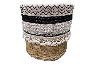 Cesta Alta Fibra Natural Tramada C/Forro Removível Decoração Casa