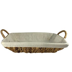 Cesta de Fibra Natural Com Forro Para Pães Torradas Frutas Tam.M Mesa