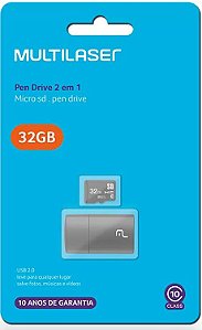 CARTAO MEMORIA MICROSD MULTILASER 32GB CLASSE 10 C/LEITOR 2X1 MC163