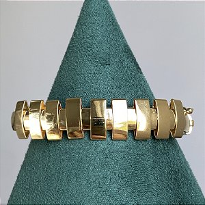 Pulseira bracelete liso com detalhes 19cm de diâmetro com banho de ouro 18k