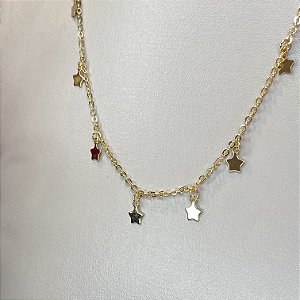 Colar com Pingentes de Estrelas Lisas com Banho de Ouro 18k