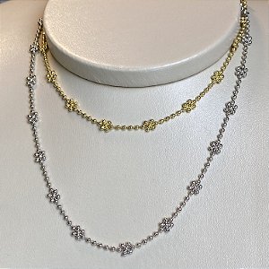 Colar de Bolinhas em Formato de Flor com Banho de Ouro 18k ou Ródio Branco