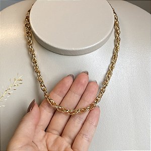 Colar Elos Duplos Lisos 4mm com Banho de Ouro 18k