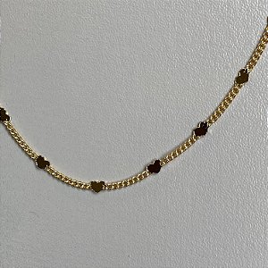 Colar Longo 80cm Mini Corações Chapeados Lisos com Banho de Ouro 18k