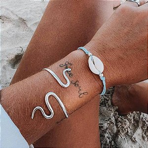 Pulseira bracelete regulável de cobra serpente lisa em prata 925