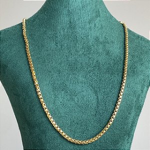 Colar Elos Quadrados Pequenos Liso com Banho de Ouro 18k