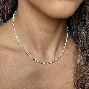 Colar riviera cravejado com zircônias na cor cristal com espessura 2 mm e comprimento 39cm em prata 925 com banho de ouro 18k ou ródio branco