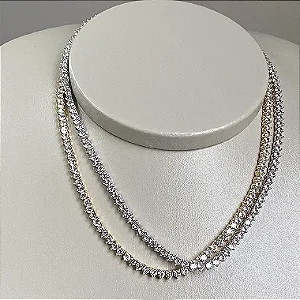 Colar riviera cravejado com zircônias na cor cristal com espessura 3 mm e comprimento 39cm com banho de ouro 18k ou ródio branco