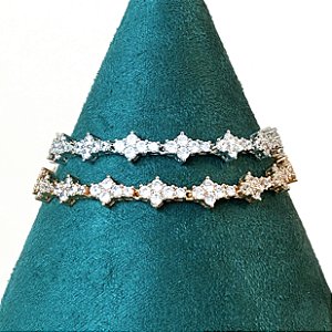 Pulseira riviera uva cravejada em 4 pontos com zircônias na cor cristal de espessura 3mm e comprimento 18m com banho de ouro 18k ou ródio branco