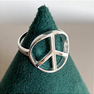 Anel boho símbolo da paz liso médio em prata 925