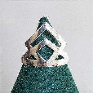 Anel boho quadrado e triângulo lisos em prata 925