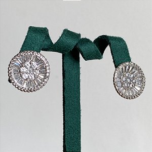 Brinco pizza zircônias na cor cristal com banho de ródio branco