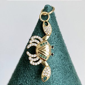 Pingente caranguejo siri cravejado com zircônias coloridas com banho de ouro 18k