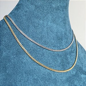 Colar corrente lisa mini elos grumet 3mm de espessura e 45cm de comprimento com banho de ouro 18k ou ródio branco