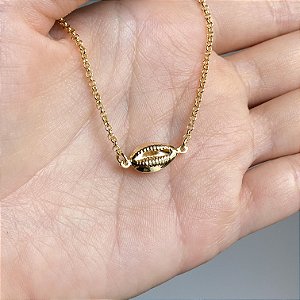 Tornozeleira com Búzios Liso com Banho de Ouro 18k