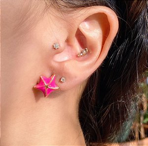 Brinco Estrela do Mar Esmaltado Pink com Banho de Ouro 18k