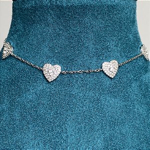 Pulseira 4 corações cravejados zircônias na cor cristal com banho de ródio branco