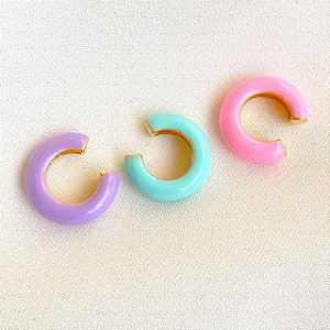 Piercing Fake (de encaixe) Esmaltado em Tons Pastel (Verde Água, Lavanda / Lilás e Rosa) com Espessura de 4mm e Banho de Ouro 18k (Unitário)