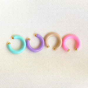 Piercing Fake (de encaixe) Esmaltado em Tons Pastel (Verde Água, Lavanda / Lilás, Bege e Rosa) com Espessura de 3mm e Banho de Ouro 18k (Unitário)