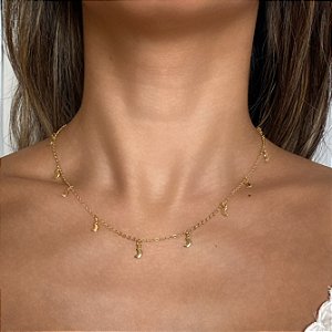 Colar com Pingente de Mini Luas com Banho de Ouro 18k