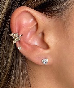 Piercing Fake (de Encaixe) Cravejada com Zircônias Citrino em PRATA 925 com Banho de Ródio Branco (Unitário)