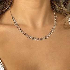 Colar com Zircônias Cristal em Formato de Gota com Banho de Ouro 18k ou Ródio Branco