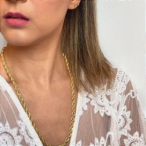 Colar Cordão Baiano Grosso 45cm de Comprimento e 7mm de Espessura com Banho de Ouro 18k