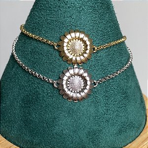 Pulseira girassol liso com banho de ouro 18k ou ródio branco