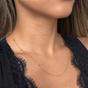 Colar de Mini Bolinhas com Esferas Pequenas Banho de Ouro 18k