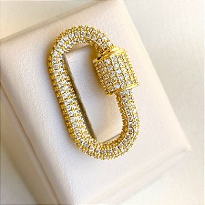Pingente Mosquetão Cravejado com Zircônias (Cristal ou Coloridas) com Banho de Ouro 18k ou Ródio Branco