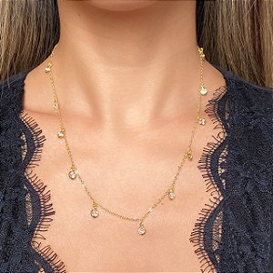 Colar com Zircônias Cristal com Banho de Ouro 18k ou Ródio Branco