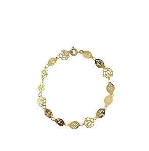 Pulseira Folheada de Folhinhas e Florzinha Vazado