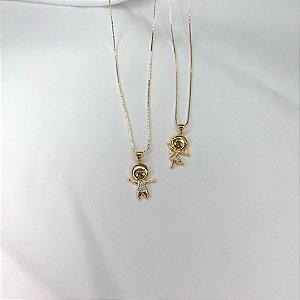 Colar Folheado Menina/Menino Corpo Cravejado Zircônia