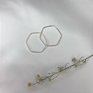 Argola Prata Hexagonal Grande Fio Liso