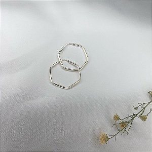 Argola Prata Hexagonal Pequena Fio Liso