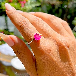 Anel Solitário Gota Turmalina Rosa Fusion Joia Prata 925