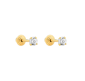Brinco Ponto de Luz Cristal Zirconia Ouro 18k